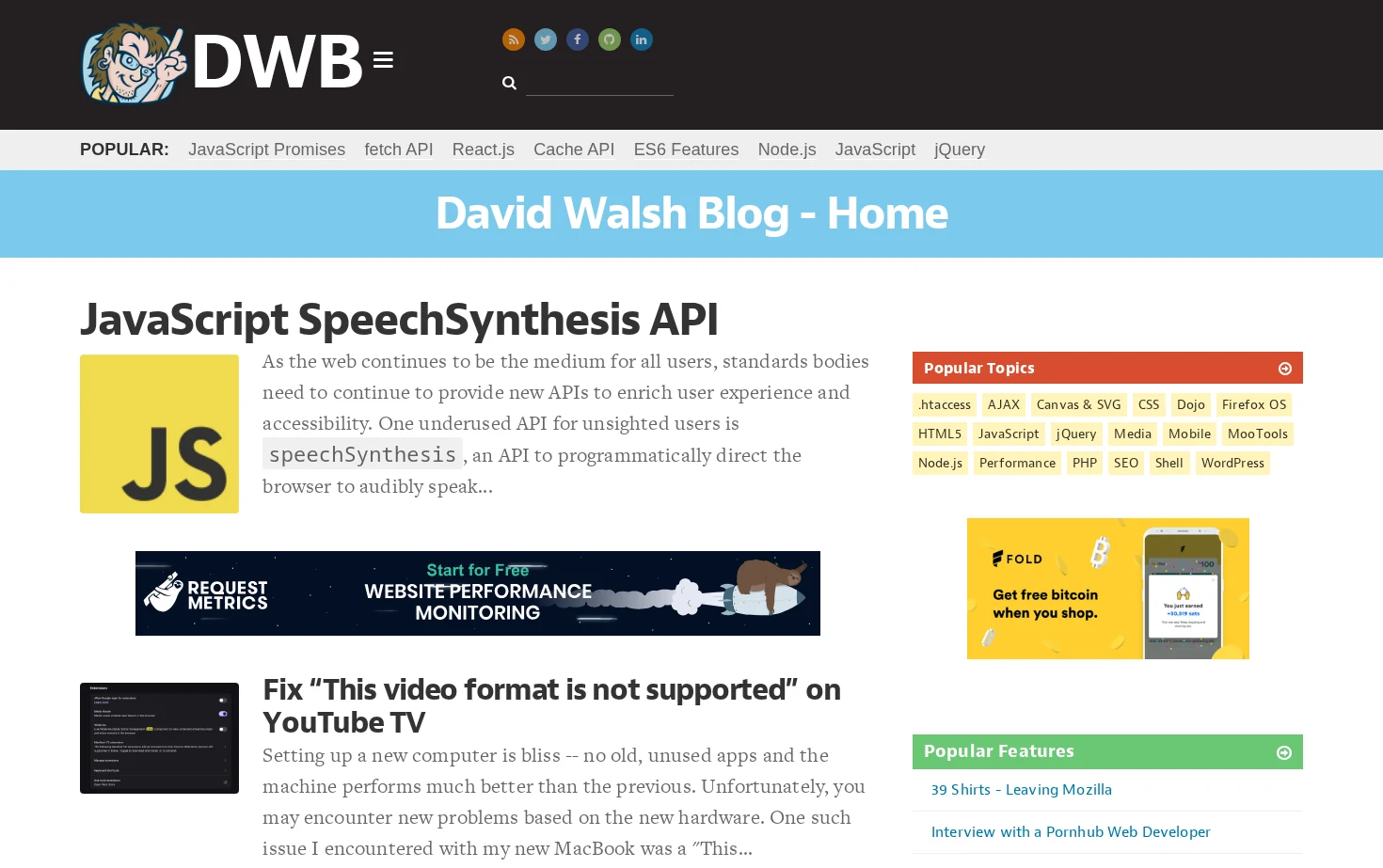 David Walsh Blog 页面快照